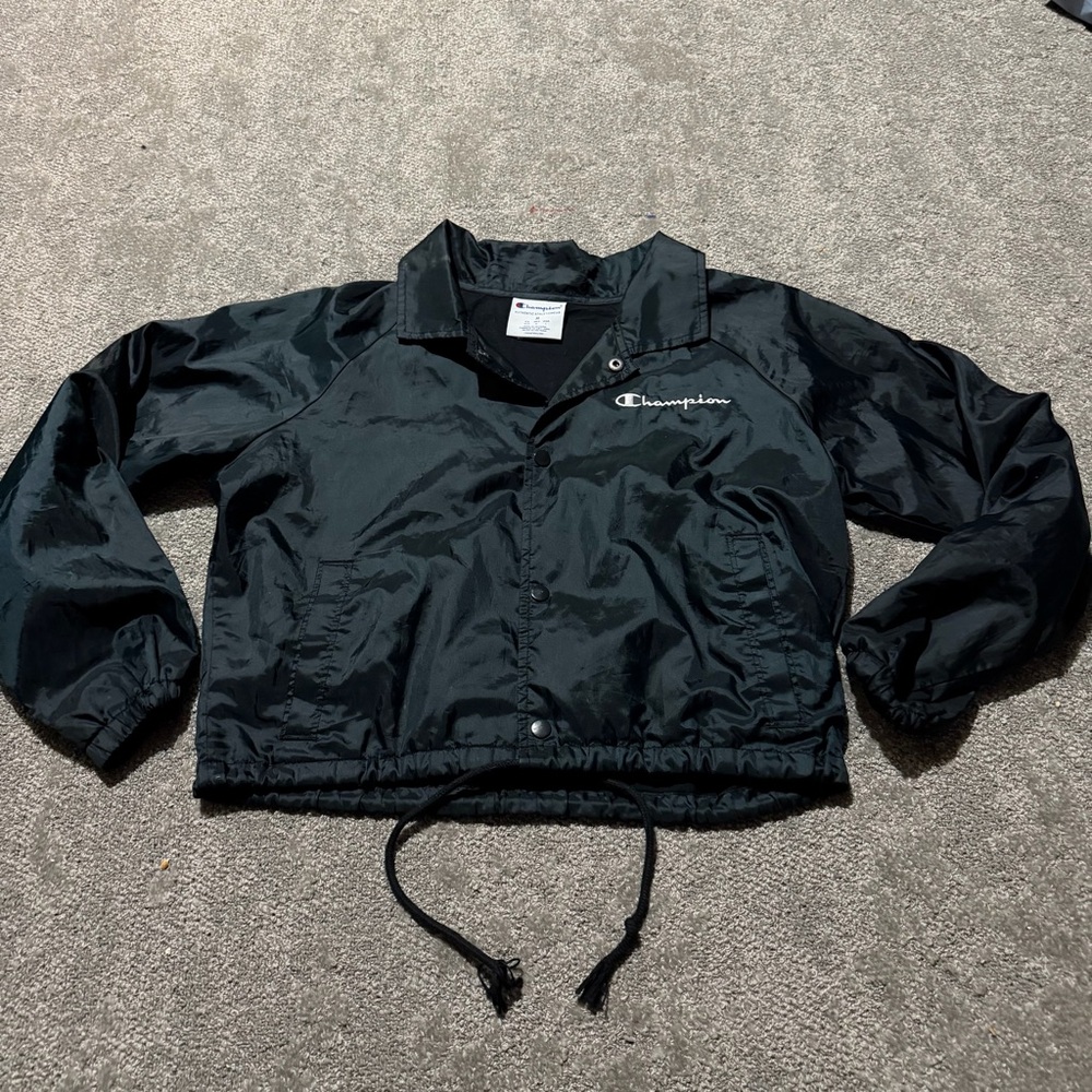 Champion vintage style heritage cropped button down jacket dark gray size medium